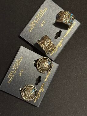Vintage NOS Gold Tone Clip On Earrings 2 pair